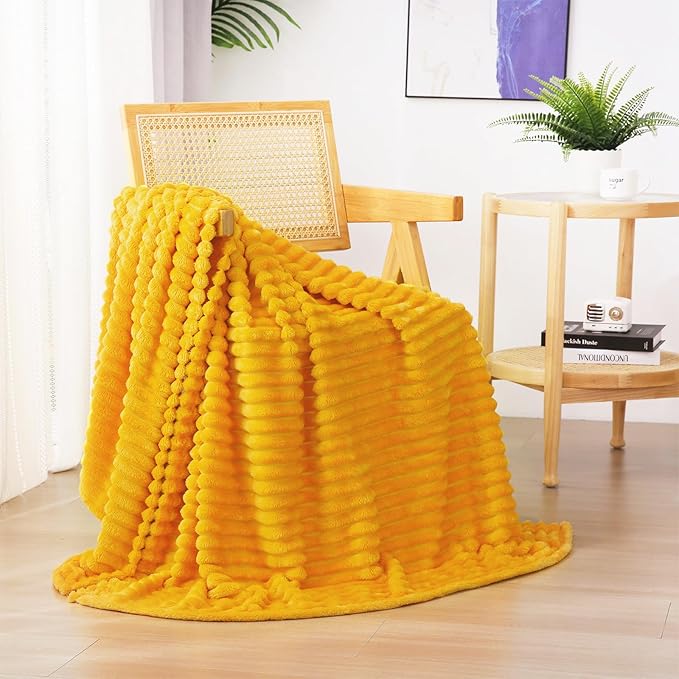 Gold Fleece Throw Blanket 60”×80” for Couch Sofa Bed,Super Soft Cozy Plush Microfiber Flannel Blanket with Stripes Design Lightweight for Adults,Woman,Girls
