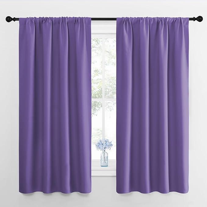 NICETOWN Window Curtains for Bedroom, Lilac Purple, 2 Panels, W42 x L48 -Inch, Home Decoration Thermal Insulated Rod Pocket Blackout Blinds & Drapes for Small Windows