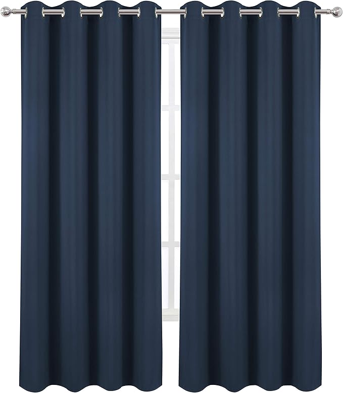 LEMOMO Navy Blue Thermal Blackout Curtains/52 x 108 Inch/Set of 2 Panels Room Darkening Curtains for Bedroom