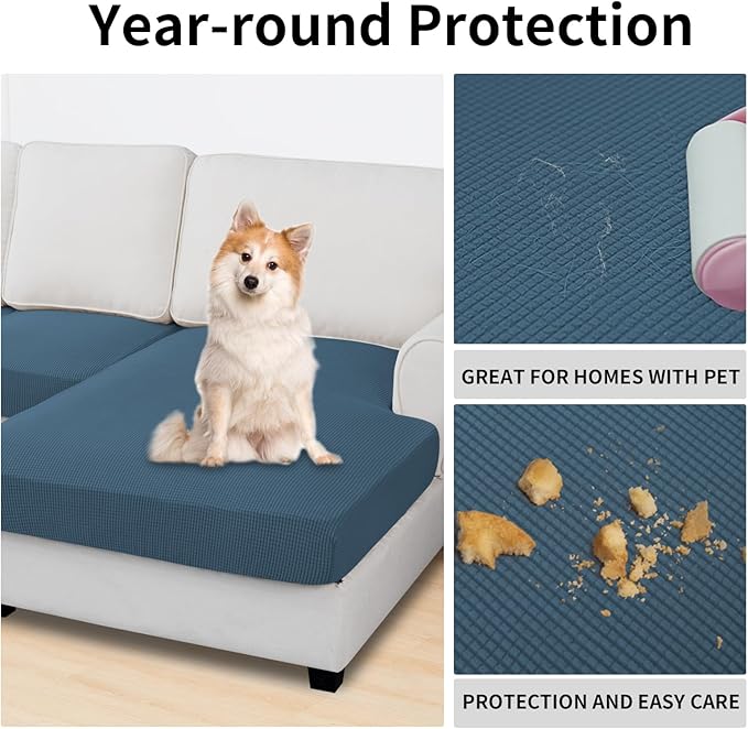 Easy-Going Stretch 4 Pieces Couch Cushion Covers for Sectional Sofa Left/Right L Shape Chaise Lounge Sofa Seat slipcover Anti-Slip Sofa Cover Soft (3 Seater + 1 Chaise, Bluestone)