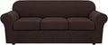 H.VERSAILTEX 4 Piece Stretch Sofa Covers for 3 Cushion Couch Covers for Living Room Furniture Slipcovers (Base Cover Plus 3 Seat Cushion Covers) Upgraded Thicker Jacquard Fabric (Sofa, Chocolate)