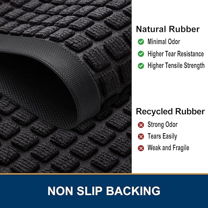 Smiry Front Door Mat Outside Entrance, Heavy Duty Natural Rubber Doormat, Non Slip, Trap Dirt and Moisture, Easy Clean, Low Profile Welcome Floor Mats for Indoor Outdoor Entry, 59x23 Inch, Black