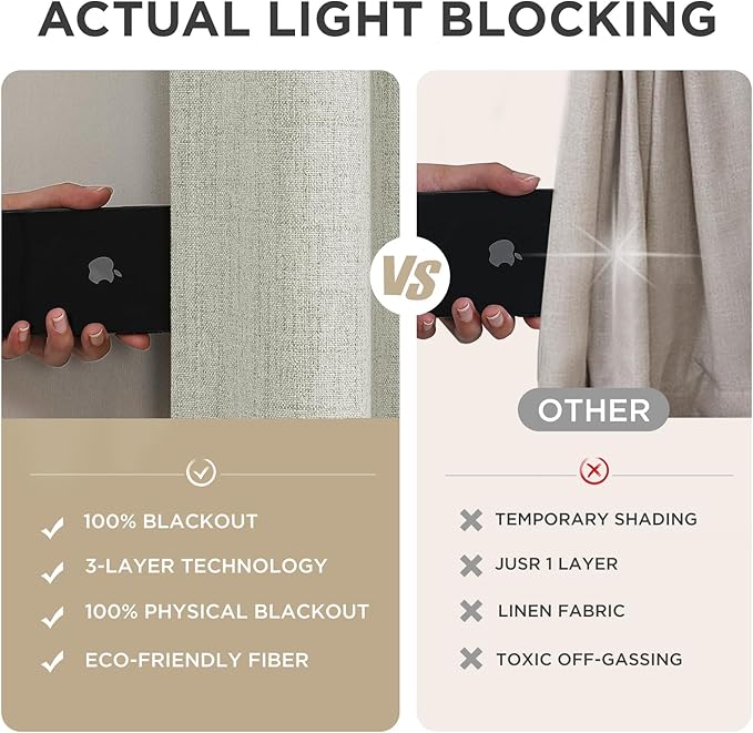 Joydeco Linen Blackout Curtains for Bedroom - 100% Light Blocking 1 Panels, Light Beige Drapes 70" W x 90" L, Thermal Insulated Room Darkening Curtains for Living Room, Rod Pocket & Back Tabs