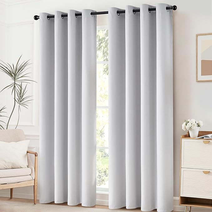 Yakamok Room Darkening Thermal Insulated Grommet Small Curtain Bonus 2 Tie Backs Included,Set of 2,Greyish White,52" Wide x 63" Long