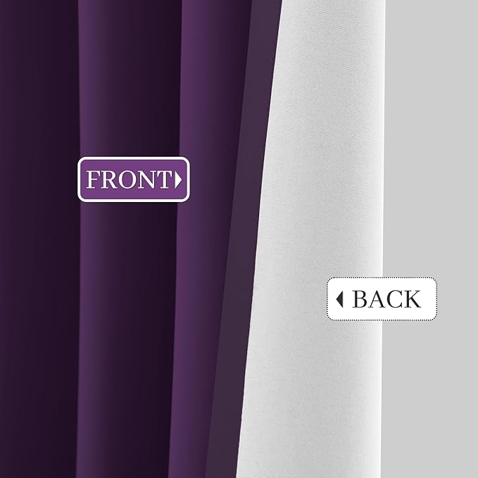 Yakamok Room Darkening 100% Blackout Curtains Grommet Window Treatments with 2 Thick Layers-Purple Thermal Insulated Drapes Set of 2 Panels for Bedroom Living Room 52 Inches by 84 Inches Length