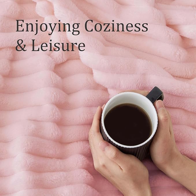 BEDELITE Throw Blanket for Couch - 300GSM Soft & Warm Fluffy Pink Blanket, Decorative and Giftable Striped Blankets for Women, Men, 50"x70"