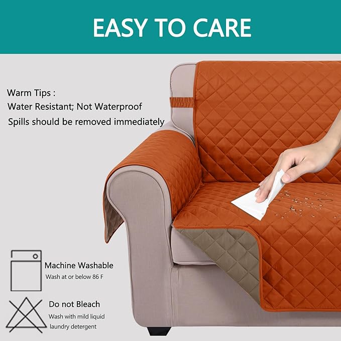 U-NICE HOME Recliner Chair Covers Reversible Chair Cover Pet Covers for Dogs with Elastic Straps Water Resistant Diamond Quilted (28''Recliner Oversized, Orange/Taupe)