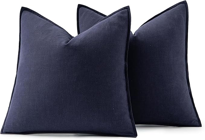 MIULEE Decorative Linen Pillow Covers 20x20 Inch Navy Boho Farmhouse Neutral Couch Throw Pillows for Bed Pack of 2 Accent Modern Pillowcase Summer Sofa Livingroom Home Decor