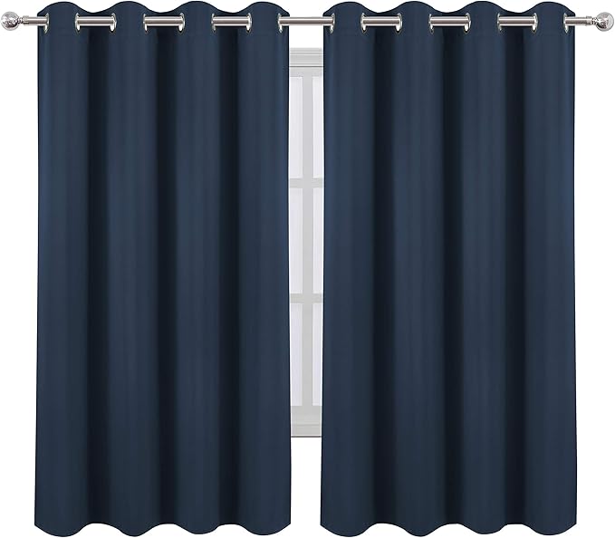 LEMOMO Navy Blackout Curtains 66 x 63 Inch Length/Set of 2 Curtain Panels/Thermal Insulated Room Darkening Blackout Curtains for Bedroom