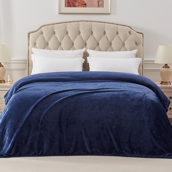 Exclusivo Mezcla Fleece Blanket Cal King Size for Bed, Super Soft and Warm, All Season, Cozy, Plush, Lightweight, 120x120 Inches, Navy Blue