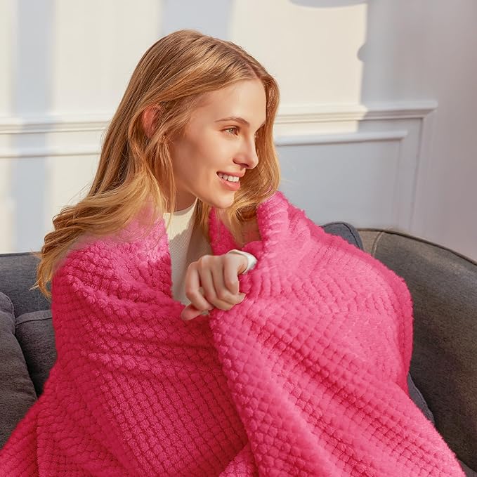 Whale Flotilla Twin Size Fuzzy Fleece Blanket for Bed, 60x80 Inch Fluffy Warm Soft Jacquard Blankets for All Season, Lightweight and Cozy, Hot Pink