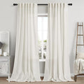 Cream Linen Curtains 96 Inches Long 2 Panels Set Back Tab Rod Pocket Semi Sheer Light Filtering Window Curtain Drapes Neutral Boho Aesthetic Long Curtains for Living Room Bedroom Decor 42x96