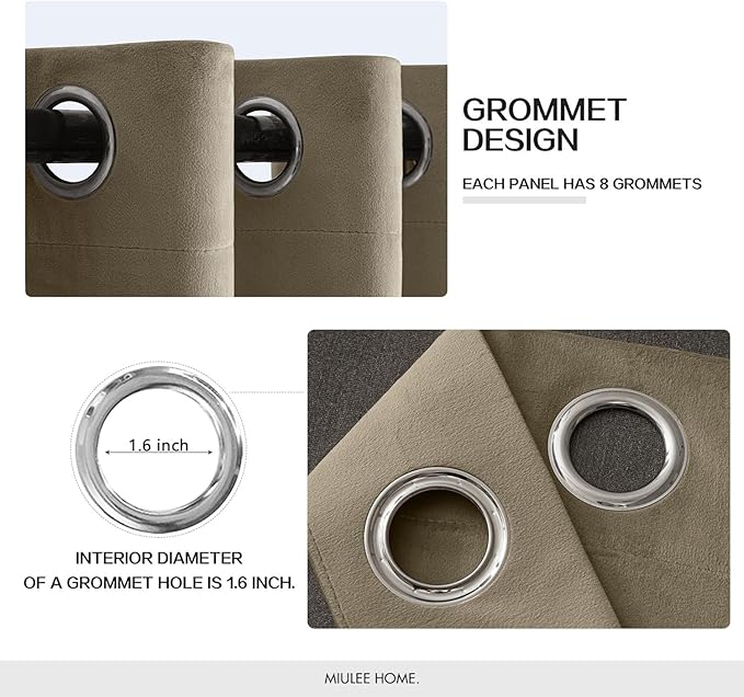 MIULEE Velvet Curtains Taupe Elegant Grommet Thermal Insulated Soundproof Room Darkening Curtains/Drapes for Classical Living Room Bedroom Decor 52 x 84 Inch Set of 2