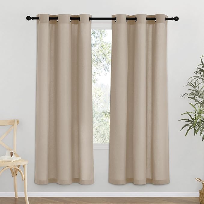 NICETOWN Taupe Thick Linen Curtains 72" Length, Grommet Privacy Window Treatments Linen Weave with Light Penetration Vertical Drapes for Farmhouse/Home Office, W42 x L72, 2 Panels