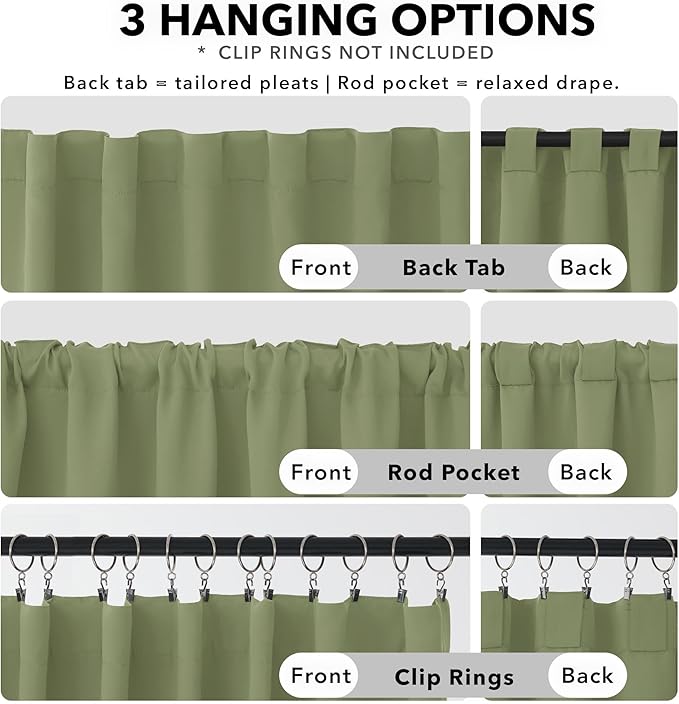 Deconovo Blackout Curtains, Thermal Insulated, W70 x L63 2 Panels, Back Tab, Machine Washable, Room-Darkening Drapes for Bedroom/Living Room Sage Green