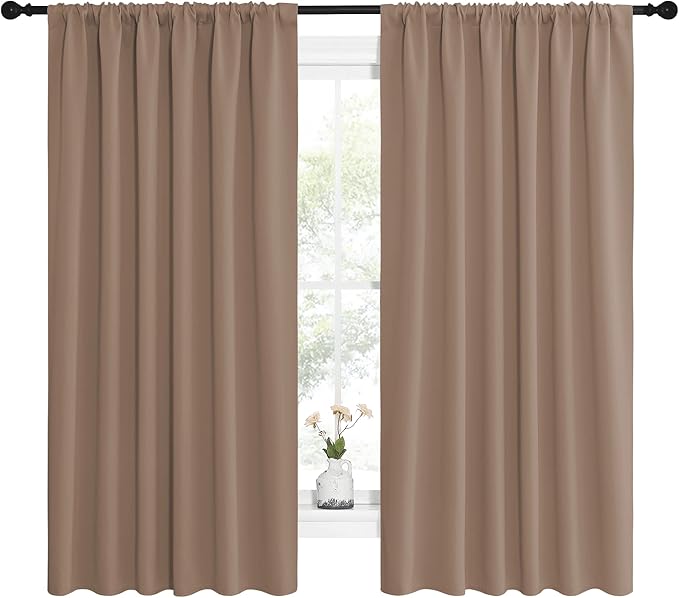 NICETOWN Kids Blackout Curtain Panels - Window Treatment Thermal Insulated Solid Rod Pocket Blackout Drapes for Bedroom (Cappuccino, Set of 2, 62 by 63 Inch)