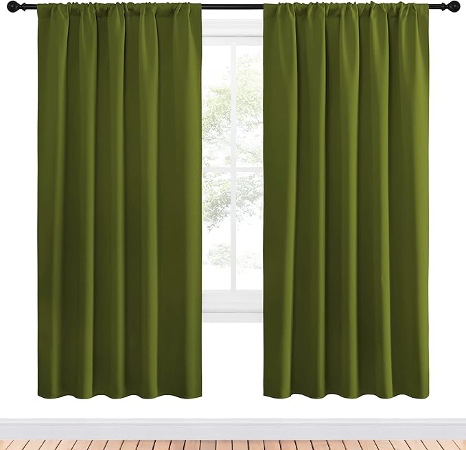 NICETOWN Christmas Window Curtains Blackout Drapes for Gifts, Thermal Insulated Solid Rod Pocket Blackout Curtains/Draperies for Living Room (Olive Green, 1 Pair, 52 by 72-Inch)