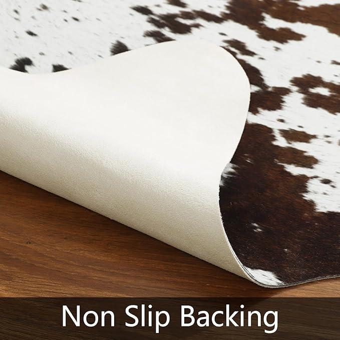 AROGAN Faux Cow Print Rug Large (5.2ft x 4.6ft) - Cow Print Area Rug with No-Slip Backing, Large Animal Skin Rugs for Living Room, Offfice, Room Decor, Spots