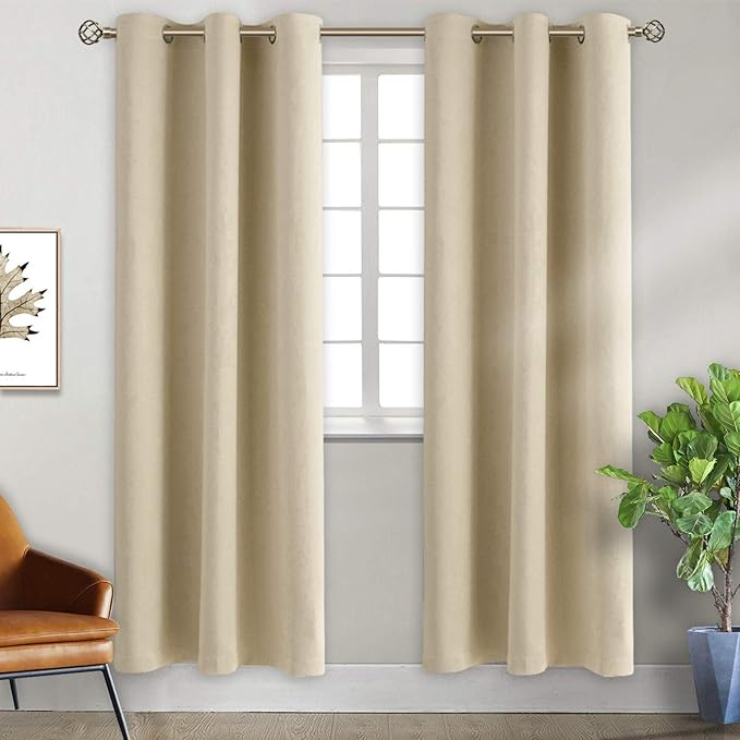 BGment Room Darkening Curtains 84 Inches Long - Grommet Thermal Insulated Drapes Window Treatment Curtains for Bedroom, 2 Panels, 38 x 84 Inch, Beige