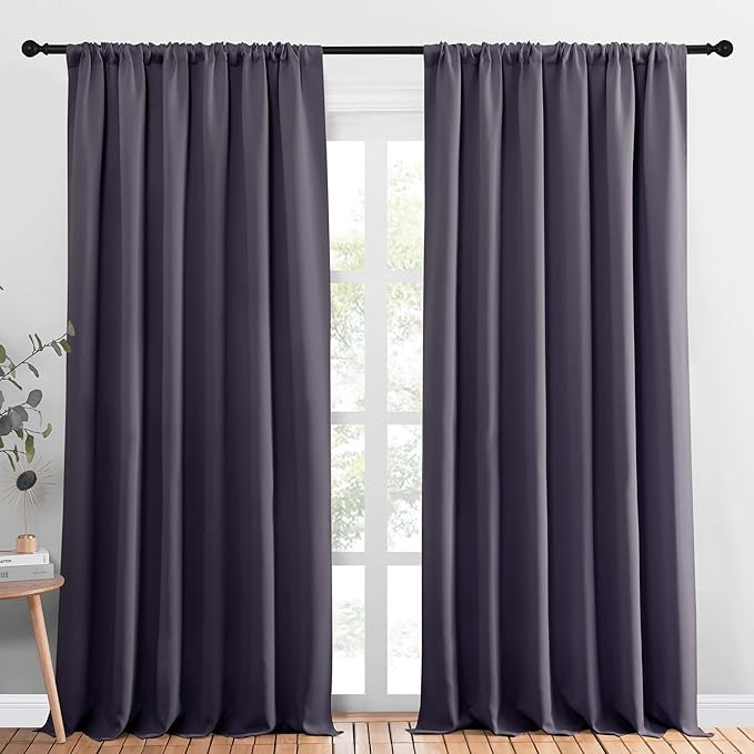 NICETOWN Blackout Curtains Window Draperies, Greyish Purple, Set of 2, 70 by 95 inches Long, Window Treatment Thermal Insulated Solid Room Darkening Drapes for Bedroom