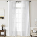 Nanspring White Linen Curtains 142 Inches Long for Living Room Farmhouse Extra Long Back Tab Curtains Light Filtering Semi Sheer Linen Drapes Ceiling to Floor for Large Window 2 Panels Set 52x142
