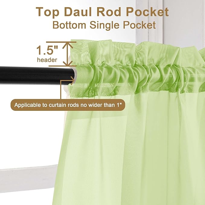 Chyhomenyc Extra Long Sheer Curtains 120 Inches Long 2 Panels Set, Light Filtering Voile Curtain Drapes for Floor to Ceiling Window Patio Sliding Door, 10FT, Lime