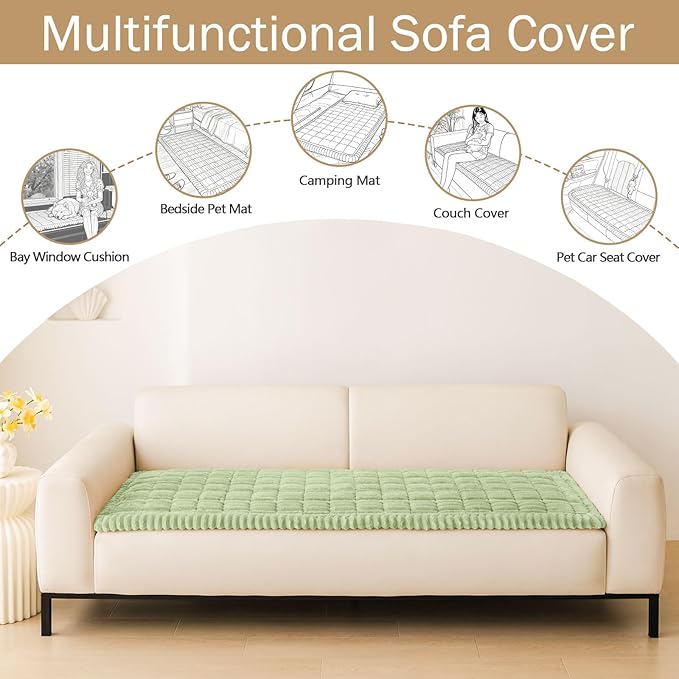 hyha Couch Covers for Dogs Washable, Non Slip Plush Dog Sofa Protectors, Fuzzy Pet Couch Covers for 3 Cushion Sofa Pet Friendly (Green, 27.6" x 88")