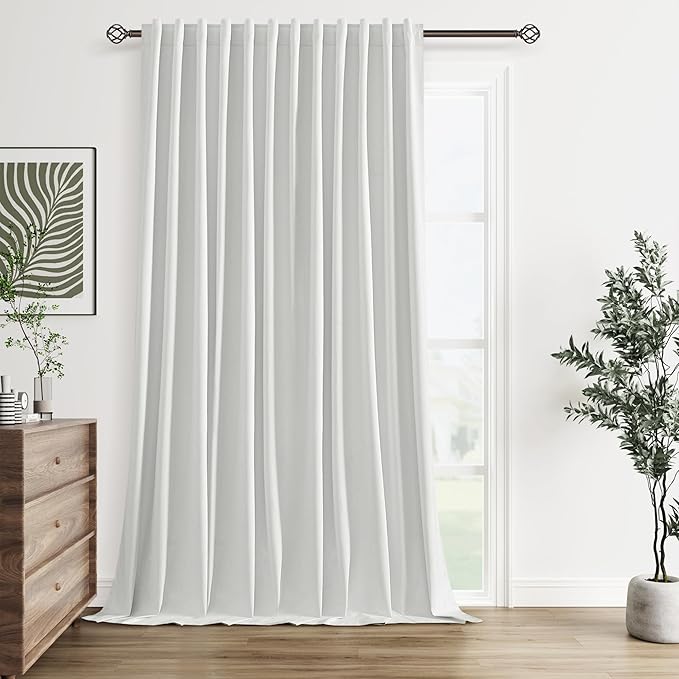 Guken White 100% Blackout Linen Curtains 100 Inch Wide by 90 Inch for Living Room Bedroom Back Tab Thermal Insulated Black Out 1 Drapes Room Darkening Window Curtains,1 Panel