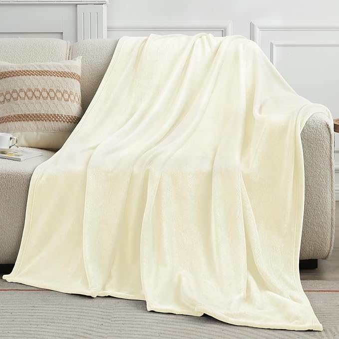 KMUSET Cream Fleece Blanket Twin Size - Lightweight Super Soft Cozy Bed Blanket Microfiber 60 x 80 inches