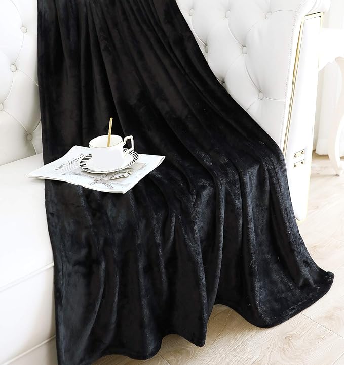TASTHROW Large Flannel Fleece Throw Blanket, 50×70 Inch - Cozy Lightweight Thick Blanket - All Seasons Suitable for Women, Men and Kids (Black)