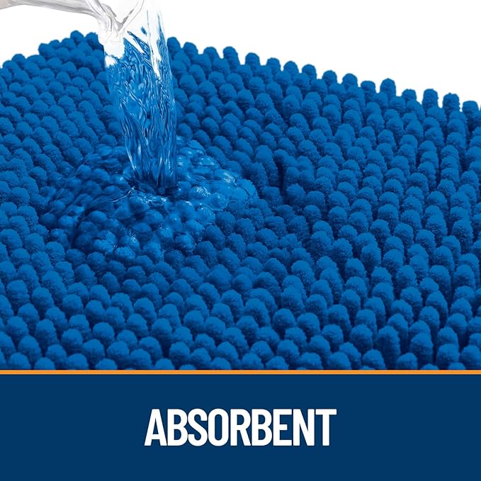 OLANLY Dog Door Mat for Muddy Paws 59x32, Absorbs Moisture and Dirt, Absorbent Non-Slip Washable Doormat, Quick Dry Chenille Mud Mat, Entry Indoor Entryway Carpet for Inside Floor, Deep Navy Blue