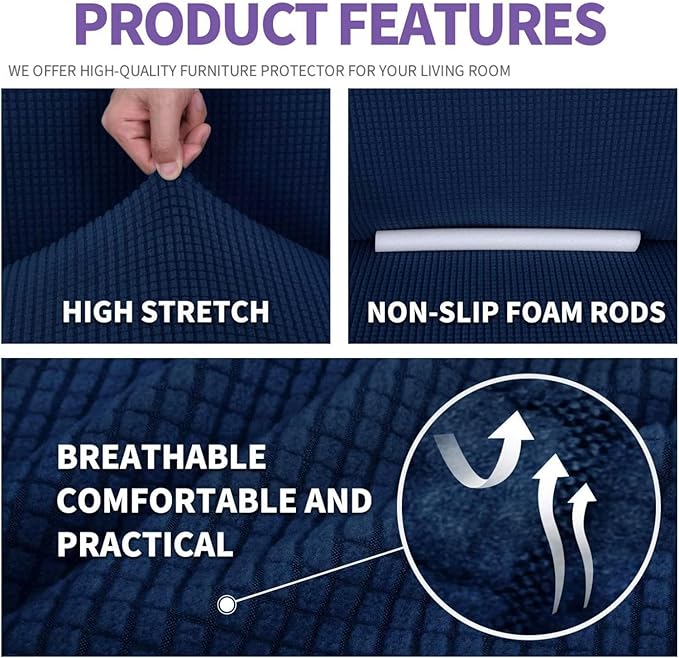 ZNSAYOTX Super Stretch Couch Cover (72"-92") Universal Sofa Covers with Elastic Bottom, Dog Cat Pets Friendly Washable Furniture Protector Fitted Sofa Slipcovers Stay in Place (Navy Blue, Sofa)