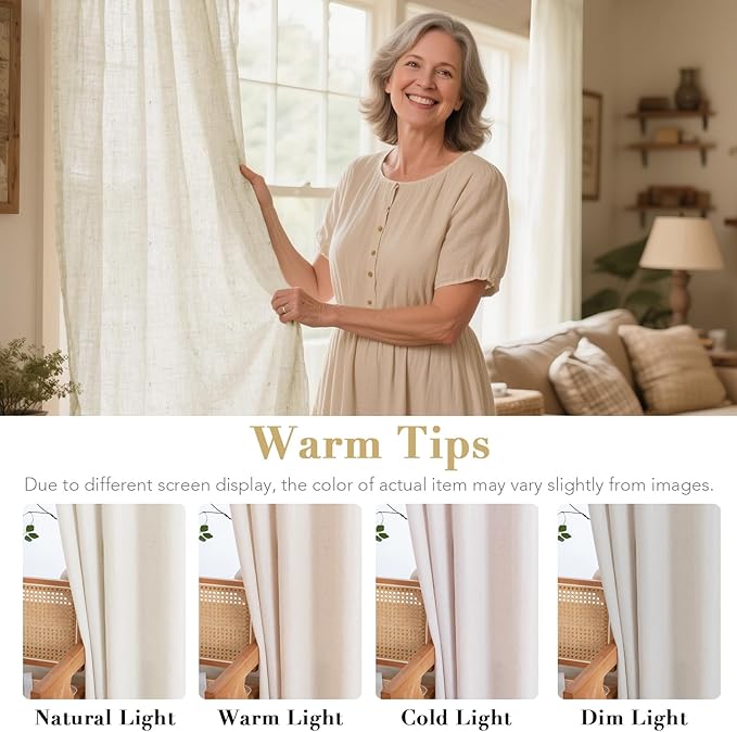 H.VERSAILTEX Living Room Linen Curtains Home Decorative Nickel Grommet Semi Sheer Curtains Privacy Added Energy Saving Light Filtering Window Treatments Draperies for Bedroom, Ivory, 52x108, 2 Panels