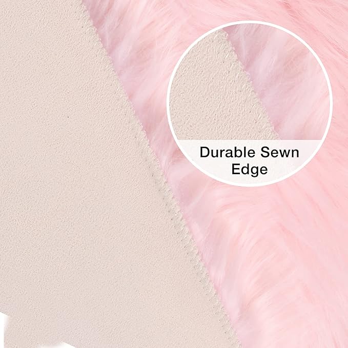 duduta Pink Faux Sheepskin Round Rug 4x4 ft, Fluffy Shag Fur Bedroom Nursery Girls Playroom Rug Dorm Decor Non Slip Washable