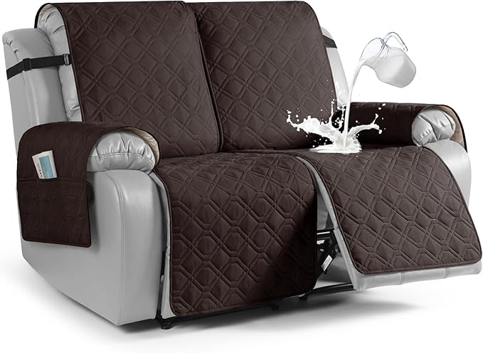 VANSOFY Waterproof Recliner Couch Covers, Sofa Covers 1-Piece Washable Reclining Sofa Cover Non-Slip Furniture Protector with Elastic Straps Pocket for Dogs, Pets(Chocolate,Oversized 2 Seater)