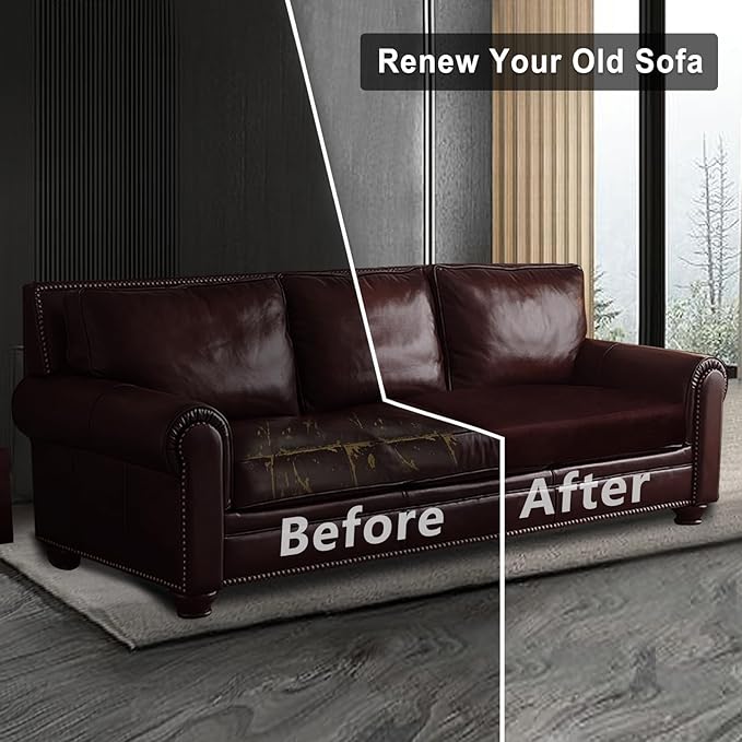 Leather Look Couch Cushion Covers Sofa Seat Slipcovers Sets Couches Furniture Protector for Sectional Armchair Loveseat Pets Kids Stretch Spandex Fabric (2 Cushion Sofa, Burgundy)