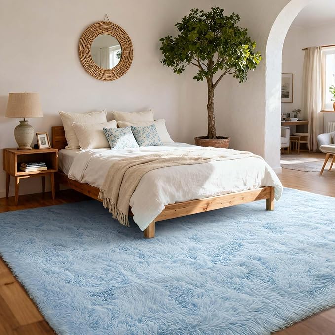 6x9 Ft Large Shag Rugs for Living Room Decor, Ultra Soft Fluffy Furry Area Rugs for Bedroom Indoor Floor, Aesthetic Carpet for Kids Home (Light Blue)