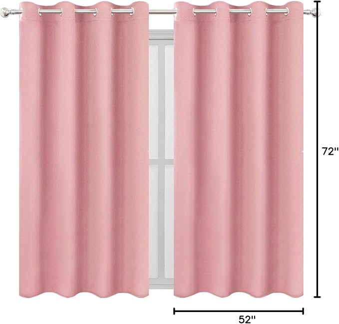 LEMOMO Pink Thermal Blackout Curtains/52 x 72 Inch/Set of 2 Panels Room Darkening Curtains for Bedroom