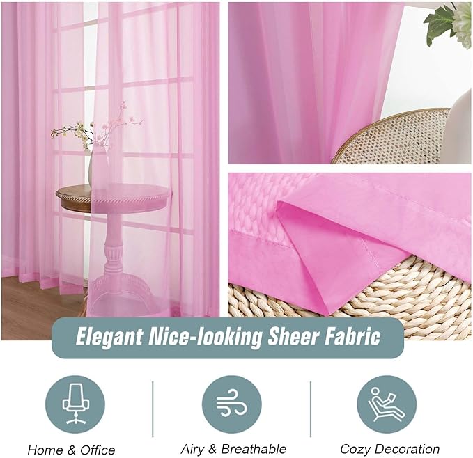 Light Pink Sheer Curtains for Window 72 inches Long 2 Panels Set, Soft Airy Modern Light Filtering Sheer Curtains for Living Room Bedroom, Dual Rod Pocket Solid Window Drapes, 2x42Wx72L inches