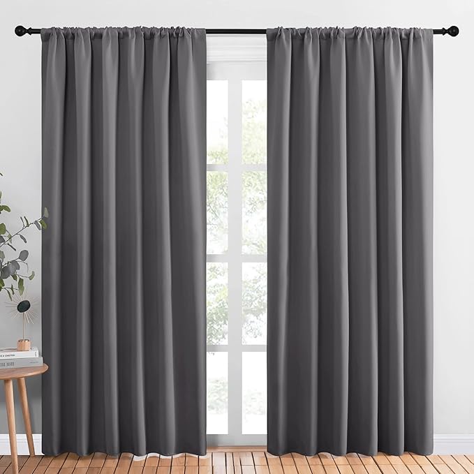 NICETOWN Blackout Curtain Panels for Window - Thermal Insulated Rod Pocket Blackout Drapes/Draperies for Dining Room (2 Panels, W70 x L84 inches, Grey)