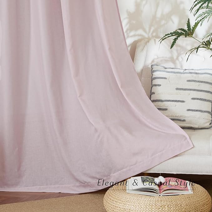NICETOWN Blush Pink Linen Curtains for Kitchen, Thick Flax Small Window Treatments Semi Sheer Privacy Assured with Light Through for Cafe/Bathroom, W55 x L92, 2 Panels