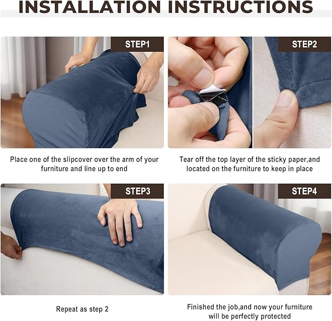 Couch Arm Covers 2 Pcs Sofa Armrest Covers Stretch Couch,Armrest Cover for Chairs Scratch-Resistant Sofa Arm Cover Armchair Slipcovers,Berlin Blue
