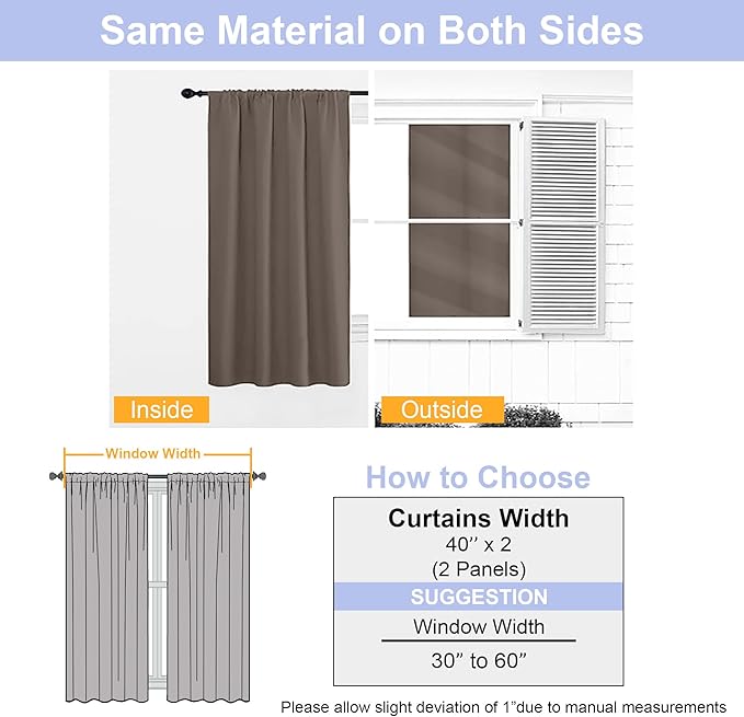 Simplebrand Ava Brown Short Blackout Curtains for Bedroom 54 Inches Long 2 Panels Set, Solid Thermal Insulated, Energy Saving Window Treatment Curtains Blackout Drapes, W40 x L54 Inch, Brown