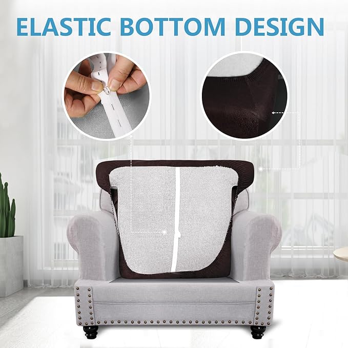 Leather Look Couch Cushion Covers Sofa Seat Slipcovers Sets Couches Furniture Protector for Sectional Armchair Loveseat Pets Kids Stretch Spandex Fabric (1 T-Cushion Armchair, Chocolate)