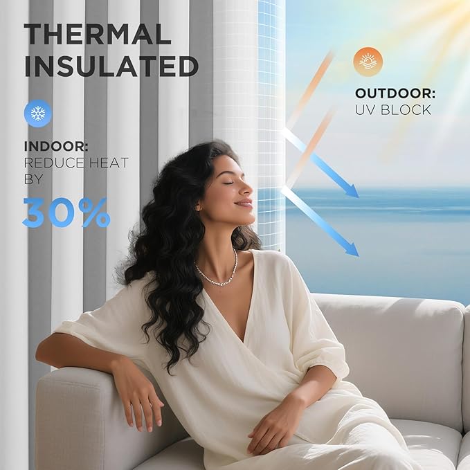 Joydeco Blackout Patio Sliding Door Curtains 90 Inches Long, Grommet Privacy Room Divider Curtains, Extra Wide Thermal Blackout Drapes for Bedroom Living Room (Greyish White, 80Wx90L, 1 Panel)