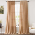 Extra Long Camel Linen Curtain 108 Inches Long 2 Panels Set Back Tab Drapes for Living Room Lively Farmhouse Light Filtering Semi Sheer Linen Curtains 108 Inch Length for Large Window 52x108
