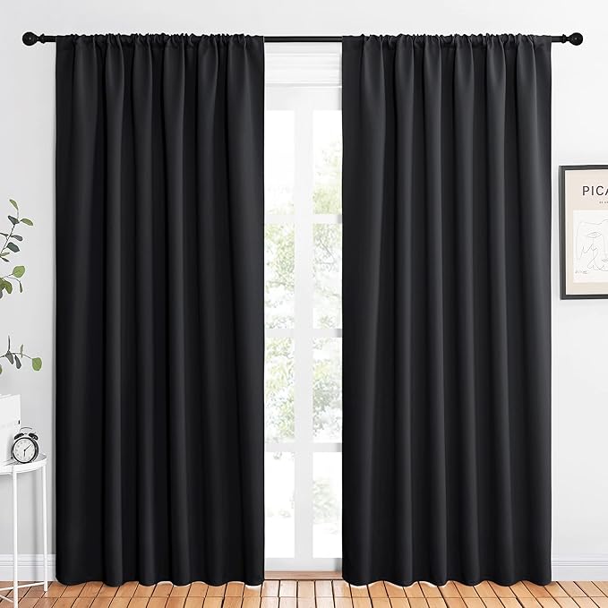 NICETOWN Black Blackout Curtain Blinds - Solid Thermal Insulated Window Treatment Blackout Drapes for Bedroom (2 Panels, 62 inches Wide by 84 inches Long)