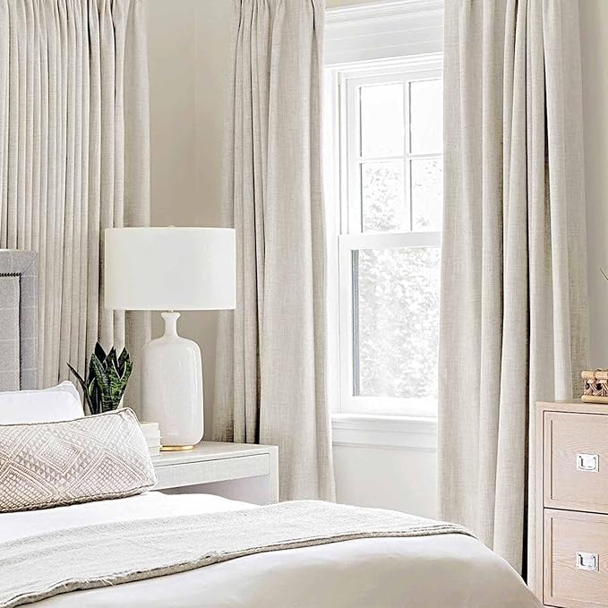 MIULEE Linen Texture Curtains for Bedroom Solid 100% Blackout Thermal Insulated Linen Beige Curtains Grommet Room Darkening Drapes for Living Room Nursery 52x84 Inch (2 Panels)