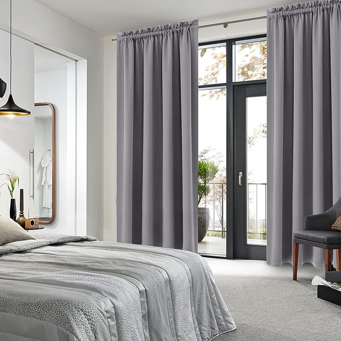 DWCN Blackout Curtains Room Darkening Thermal Insulated Bedroom Curtains Window Curtain Panels, 52 x 84 inches Long, Set of 2 Grey Rod Pocket Drapes