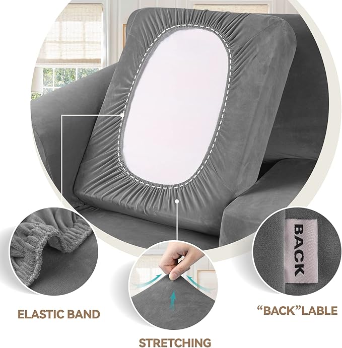 WEERRW Velvet Couch Covers for 2 Cushion Couch Sofa - High Stretch Luxury Velvet Plush 3 Pieces Sofa Slipcovers with Elastic Bottom, Furniture Protector for Pets, Machine Washable, Light Grey, Medium